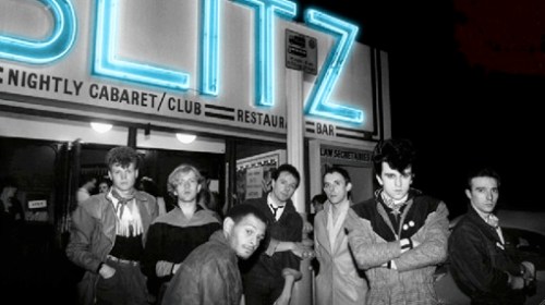 Visage 1979: Rusty Egan, John McGeoch, Barry Adamson, Dave Formula, Billy Currie, Steve Strange, Midge Ure. Photographed © by Sheila Rock