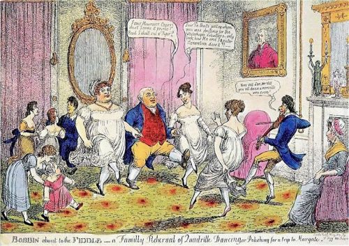 Quadrille1817Williams Bobbin’ about to the Fiddle ,Charles Williams, 1817,Thos Tegg,caricature, Almack’s,quadrille,dancing,Lady Jersey,