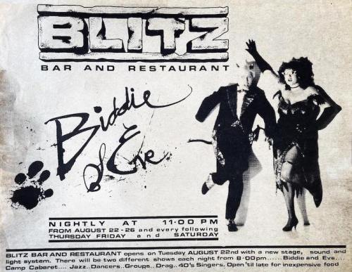 Biddie & Eve, Eve Ferret, James Biddlecombe, Blitz club, London, 1970s
