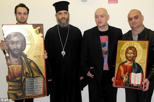 Boy George, John Themis, Bishop Porfyrios , icon,