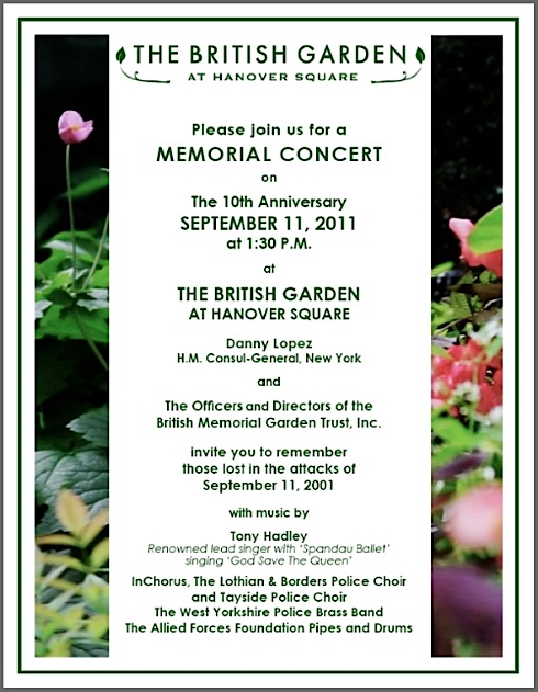 9/11, Memorial Concert, British Garden, Hanover Square, NYC, Tony Hadley, Danny Lopez,