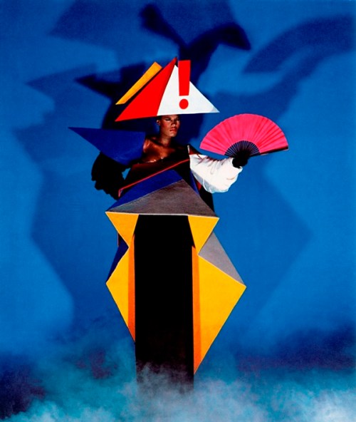 Grace Jones, maternity dress,Jean-Paul Goude , Antonio Lopez, V&A, blockbuster, exhibition, Postmodernism,bricolage,