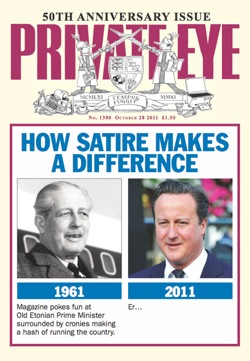 PEye11,No1300,50thanniv Private Eye, 50th anniversary, issue No 1300, Gnome-Mart,satire