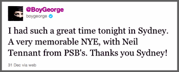 Geo11,TennantTweet Culture Club, Jon Moss, reunion, Boy George, Twitter,Neil Tennant, Sydney,live concert