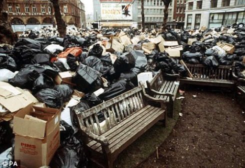 LeicSq79,rubbish “winter of discontent” , Leicester Square, strikes,