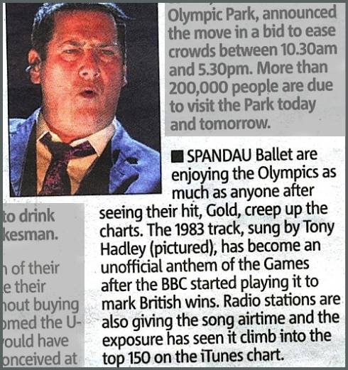 Metro, newspaper, Spandau Ballet, Gold, Absolute Radio