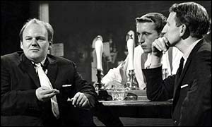 tw3,bar300 Roy Kinnear, David Frost, Lance Percival, TW3, satire, 1960s
