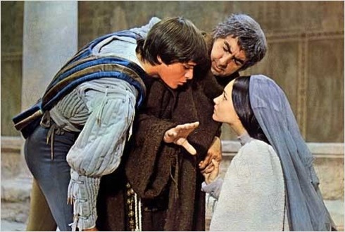 O’Shea as Friar Laurence in Zeffirelli’s Romeo and Juliet, 1968: with Leonard Whiting and Olivia Hussey