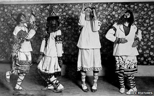 Choreographer and dancer Vaslav Nijinsky, left, in the original Rite of Spring performed by the Ballets Russes