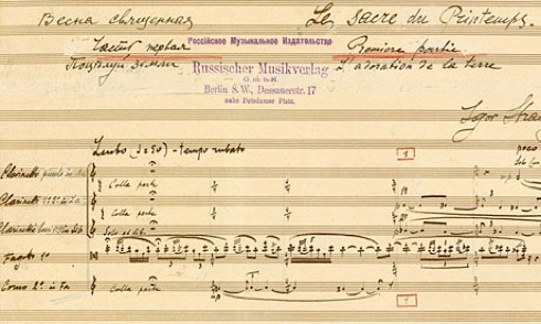 A section of a facsimile of Stravinsky’s manuscript for Rite of Spring, which was published this year to mark the centenary