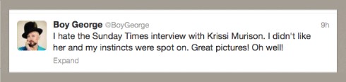 Today’s Tweet from Boy George