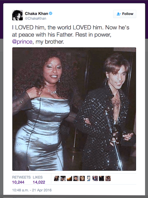 Prince Rogers Nelson , Chaka Khan, pop music, death, tribute