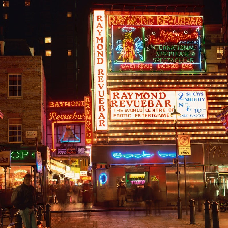 Boulevard Theatre, Soho, Raymond Revuebar, The Comic Strip, neon, signage,