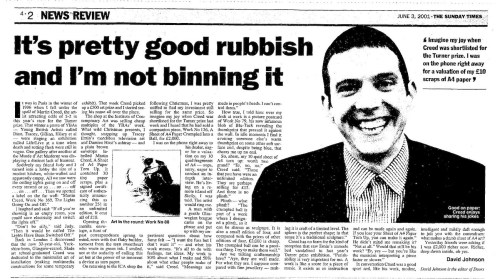 The Sunday Times, Martin Creed, living sculpture, art, journalism